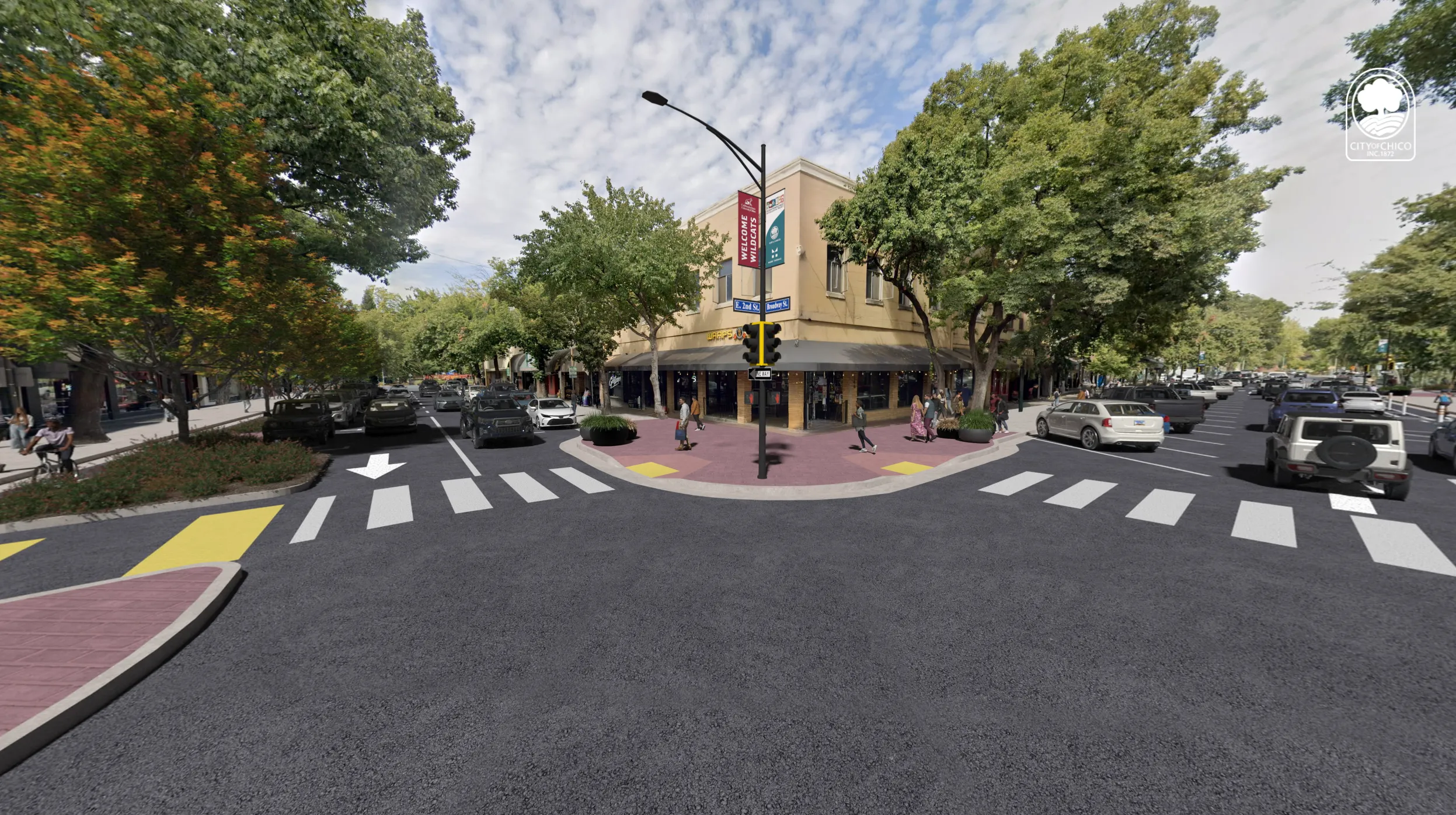 Broadway & 2nd — curb extensions, shorter crossings, calmer traffic
